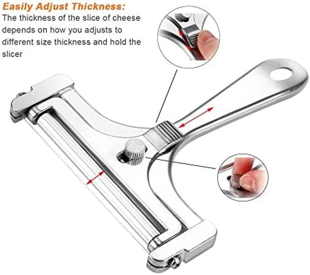 Cheese Slicer With Adjustable Thickness - 5 Pcs Stainless Steel Cheese Cutter With Wire Set - Hand Held Cheese Cutter For Cheddar Gruyere Racletteadjustable Cheese Shaver