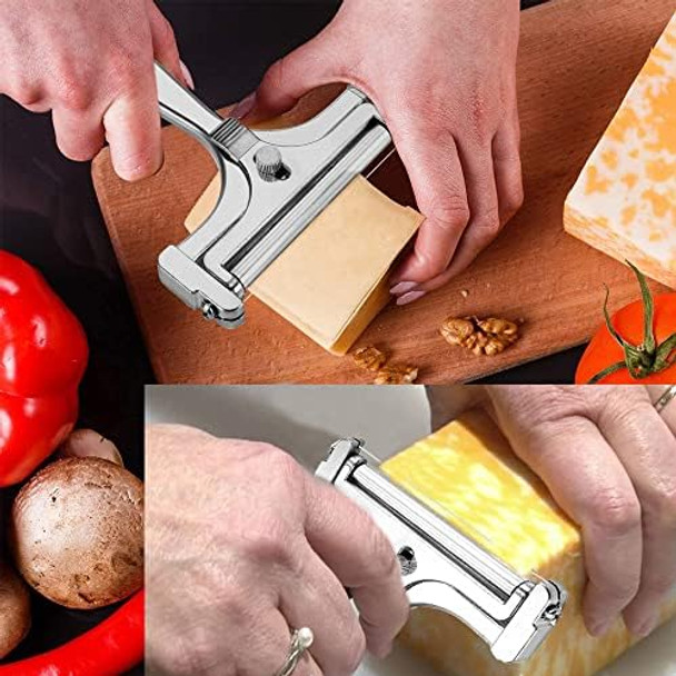 Cheese Slicer With Adjustable Thickness - 5 Pcs Stainless Steel Cheese Cutter With Wire Set - Hand Held Cheese Cutter For Cheddar Gruyere Racletteadjustable Cheese Shaver