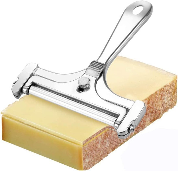 Cheese Slicer With Adjustable Thickness - Stainless Steel Cheese Cutter With Wire - Hand Held Cheese Cutter For Cheddar Gruyere Raclette Mozzarella Cheese Block Adjustable Cheese Shaver