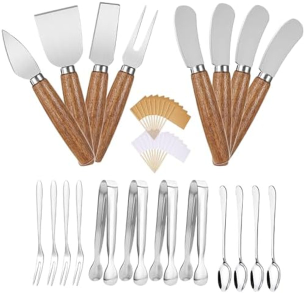 Yuanqian Charcuterie Board Accessories Spreader Knife Set Cheese Butter Knife Charcuterie Utensils With Wooden Handles Mini Serving Tongs Spoons Forks