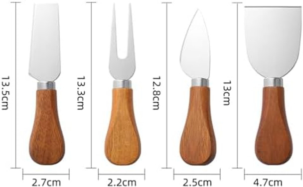 Yuanqian Cheese Knife Set With Acacia Wood Handles - Cheese Knife Spreader Fork Slicer - Mini Stainless Steel Cheese Tools For Charcuterie Boards (4Pcs/Set S)