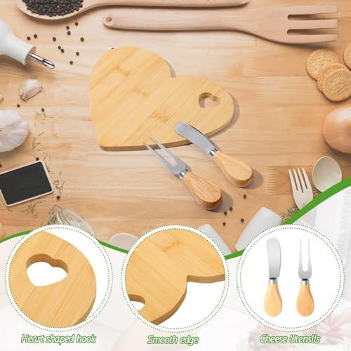 1 Set Christmas Cheese Board Wood For Christmas Party With Knives For Xmas Holiday Party Favor Home Decoration(Round)