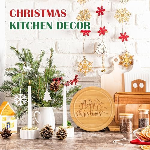 1 Set Christmas Cheese Board Wood For Christmas Party With Knives For Xmas Holiday Party Favor Home Decoration(Round)