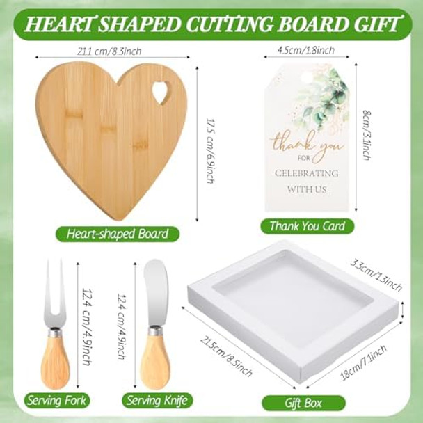 24 Sets Bridal Shower Party Favors Heart Shaped Cheese Board Cheese Knives Set Bamboo Wood Charcuterie Board Set Cheese Serving Platter With Thank You Tags White Box Ropes For s Birthday