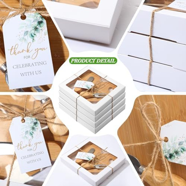 24 Sets Bridal Shower Party Favors Heart Shaped Cheese Board Cheese Knives Set Bamboo Wood Charcuterie Board Set Cheese Serving Platter With Thank You Tags White Box Ropes For s Birthday