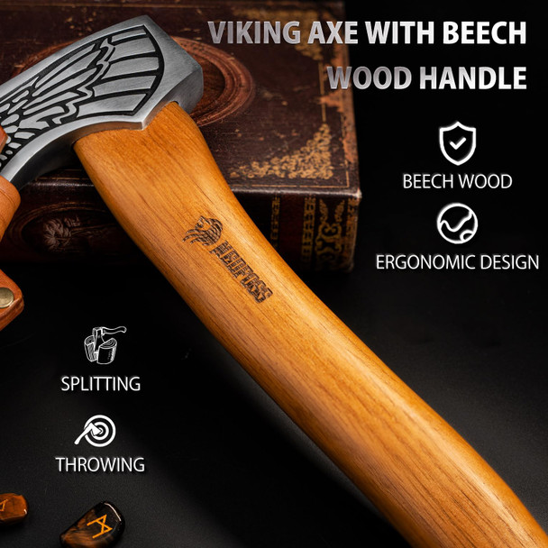 NedFoss 13" Valkyrie Viking Axe Handmade Viking Hatchet with Leather Sheath High Carbon 1055 Steel Blade Premium Viking Axes Design for Camping Bushcraft Hatchet Collection Gift for Men Women
