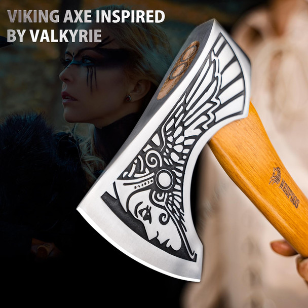 NedFoss 13" Valkyrie Viking Axe Handmade Viking Hatchet with Leather Sheath High Carbon 1055 Steel Blade Premium Viking Axes Design for Camping Bushcraft Hatchet Collection Gift for Men Women