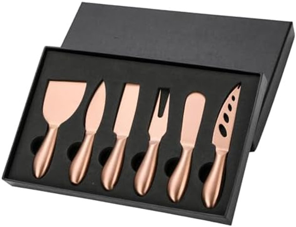 Cheese Knife Set – 6-Piece Stainless Steel Charcuterie Knives With Box – Perfect For Cheese Boards Cutting & Serving (Rainbow)