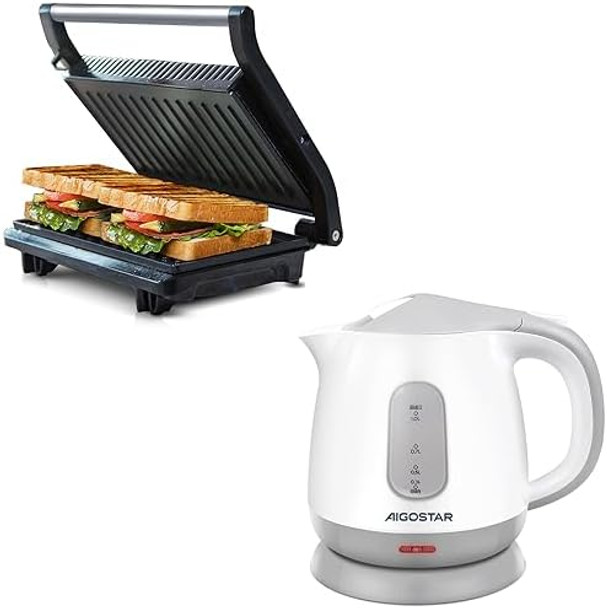 Aigostar Panini Press Grill Sandwich Maker And Small Mini Electric Kettle 1L 1100W