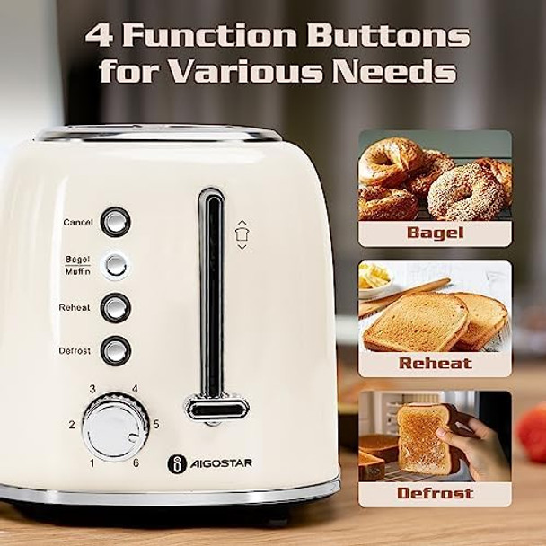 Aigostar Toaster 2 Slice And Sandwich Maker Retro Extra-Wide Slot Toasters Best Rated Prime For Toasting Bagels Breads Sandwich Panini Press Grill 3 In 1 Waffle Maker With Removable Non-Stick Plat