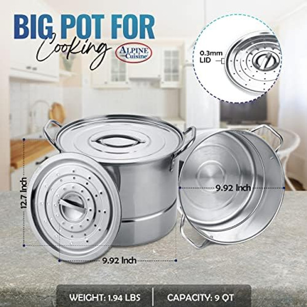 Alpine Cuisine Ai14830-8 3 Piece Alpine Cuisine Steamer Pot Set Stainless Steel 9-Quart