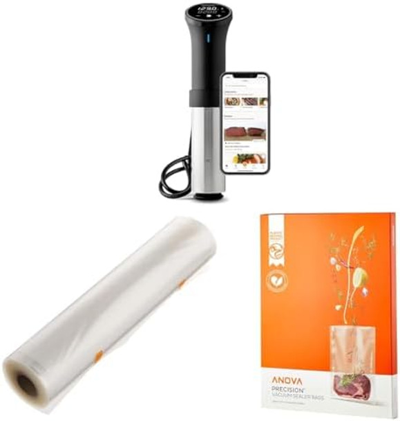 Anova Culinary Sous Vide Precision Cooker 3.0 (Wifi) 1100 Watts & Precision Vacuum Sealer Bag (Rolls)Clearanbr01 Medium & Precision Vacuum Sealer Bags (Pre-Cut)Clear