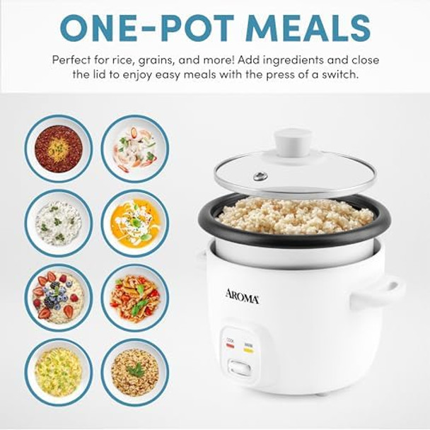 Aroma® Housewares Mini Rice & Grain Cooker And Egg Cooker Bundle - Cook Rice Grains Soup And Boil Eggs Includes 4-Cup (Cooked) Rice Cooker (Arc-302Ng) And Xl 7-Egg Capacity Steamer & Poacher