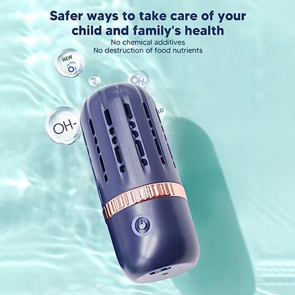 Vegetable Cleaner Safe Ipx7 Waterproof Automatic Water Electrolysis Fruit Vegetable Washing Machine Lightweight For Home (Blue)