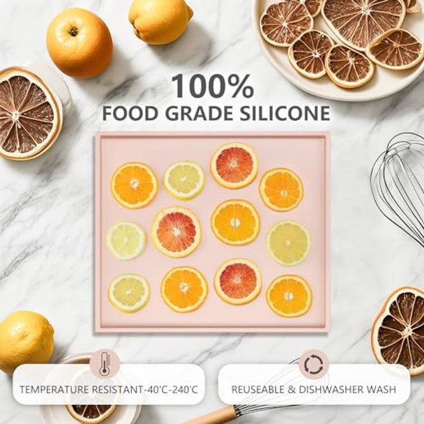 8 Pack Pink Silicone Dehydrator Trays For Liquids And 8 Pcs White Mesh Dehydrator Sheets Nonstick Fruit Leather Trays Multi-Purpose Reusable Mats/Liners For Jerky Fruit Meat Herbs Vegetables Cracker
