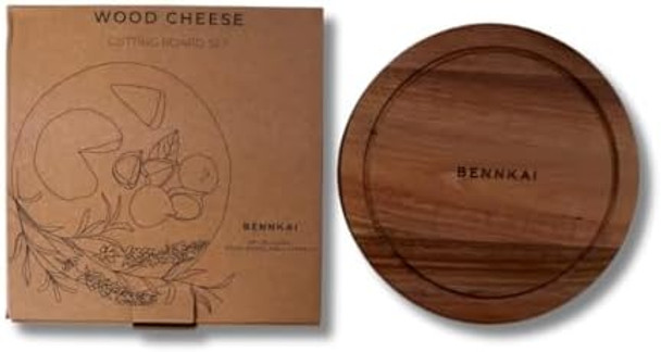 Acacia Wood Brie Cheese Knife & Charcuterie Set - 7.5 X 7.5 X 1.3 Cutting Board - Premium Serving Set - Elegant & Durable Design For Entertaining