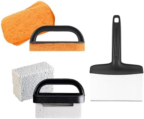 Blackstone 5463 Cleaning Tool Kit (8 Pieces) Bbq Grill Flat Top Indoor/Outdoor Accessories-1 Stainless Steel Griddle Scraper 3 Scouring Pads 2 Pumice Stone With Handle Black Orange Silver