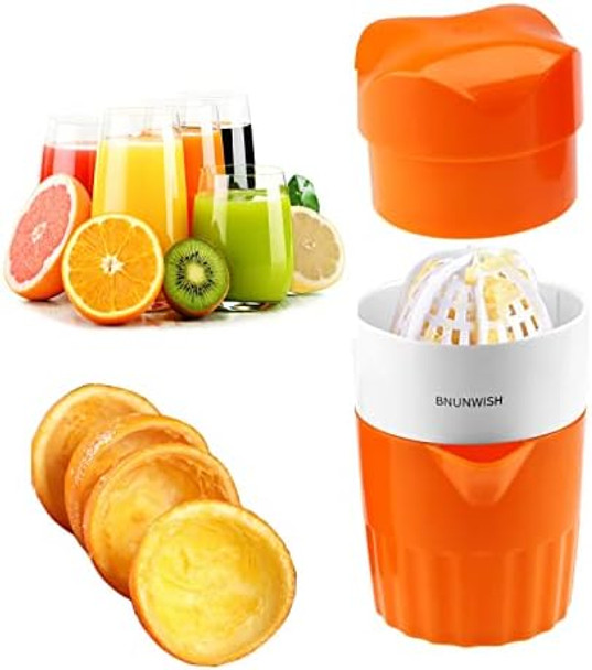 Hand Juicer Citrus Orange Squeezer Manual Lid Rotation Press Reamer For Lemon Lime Grapefruit With Strainer And Container 2 Cups