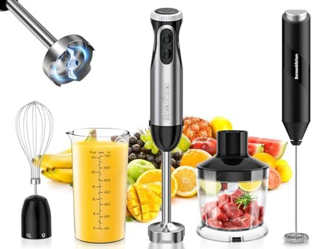 Bonsenkitchen Immersion Blender 20 Variable Speeds & Turbo 4-In-1 Stainless Steel Handheld Blender Powerful Milk Frother For Coffee