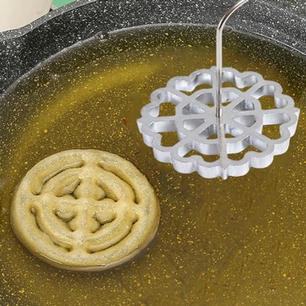 Bunuelos Mold With Handle Rosette Iron Moldswaffle Rosettes Molds 4.8Inch Aluminum Alloy Waffle Molds Achappam Molds Funnel Cake Ring Bunuelo Maker Tools For Baking