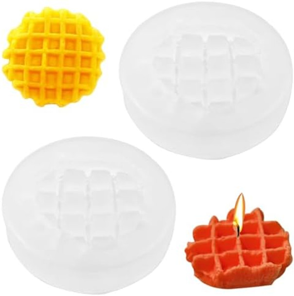 2 Pack Waffle Silicone Mold Waffle-Shape Soap Moulds Artificial Simulated Waffle Candle Molds Waffle Bread Silicone Mold Handmade For Diy Casting Clay Art Crafts Ornament