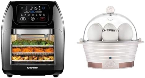 Chefman Multifunctional Digital Air Fryer+ Rotisserie Dehydrator Convection Oven 17 Touch Screen & Electric Egg Cooker Boiler Rapid Poacher Food & Vegetable Steamer Quickly Makes Up To 6