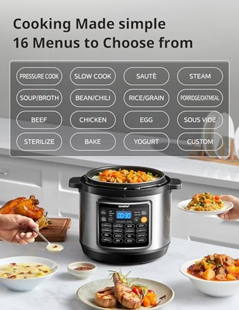 Comfee’ 9-In-1 Electric Pressure Cooker 14 Presets Instant Multi Cooker Olla De Presion Non-Stick Pot Yogurt Maker Rice Cooker Slow Cooker Sauté Steamer 6 Quarts Black