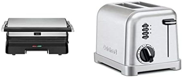 Cuisinart Gr-11 Griddler 3-In-1 Grill And Panini Press Silver & Cpt-160 Metal Classic 2-Slice Toaster Brushed Stainless