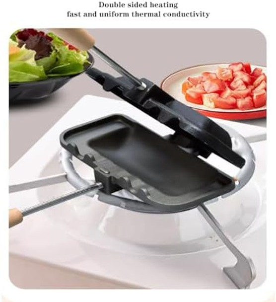 Double-Sided Hot Sandwich Maker Hot Dog Toaster With Removable Handle Nonstick Sandwich Baking Pan Double Sided Frying Pan For Breakfast Double Color