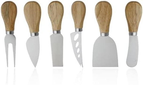 6 Pcs Cheese Knives Set With Wooden Handle Mini Charcuterie Boards Accessories For Cheese Slicer And Butter Cutter Stainless Steel Cheese Spreader Knives Fork Slicer