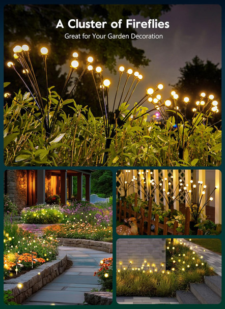 Brightown Solar Garden Lights - 4 Pack 48 LED Firefly Lights with 2 Lighting Mode, Sway by Wind, Waterproof Solar Light for Outdoor Outside Yard, Warm White Brightown Solar Garden Lights - 4 Pack 48 LED Firefly Lights with 2 Lighting Mode, Sway by Wind, Waterproof Solar Light for Outdoor Outside Yard, Warm White
