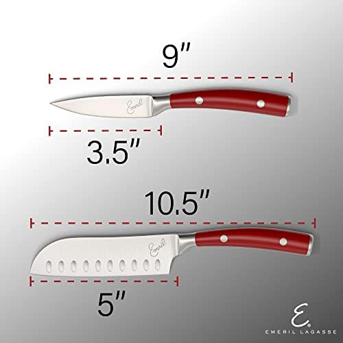 Emeril Lagasse Razor Sharp 2 Piece Chef Knife Set - 5 Inch Santoku Knife 3.5 Inch Stainless Steel Paring Knife Forged Steel Clad Emerilware - Black Handles