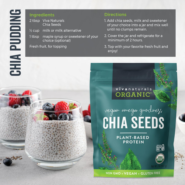 Viva Naturals Organic Chia Seeds 2 LBs - Plant-Based Omega-3 and Vegan Protein  Non-GMO Chia Seeds Organic Perfect for Smoothies  Salads and Chia Seed Pudding  Black Chia Seeds Bulk