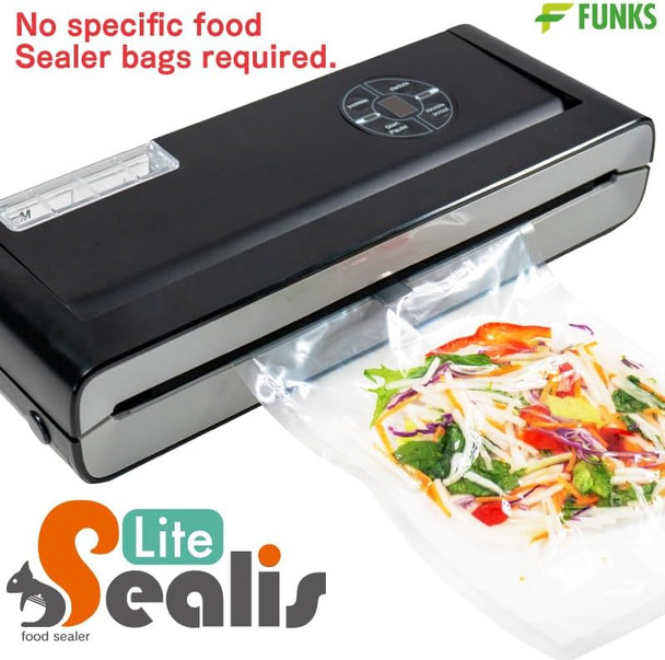 Funks Sealis Lite Food Saver Compact Vacuum Sealer 80Kpa Dry/Moist/Liquid/Powder No Specific Vacuum Sealer Bag Needed Low Running Cost
