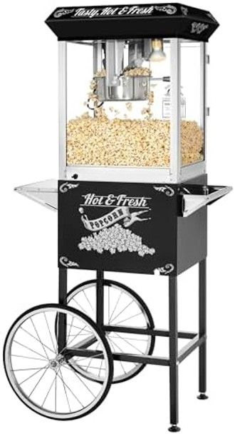 Popcorn Machine With Cart – 8Oz Popper With Stainless-Steel Kettle Heated Warming Deck And Old Maids Drawer By Great Northern Popcorn (Red)