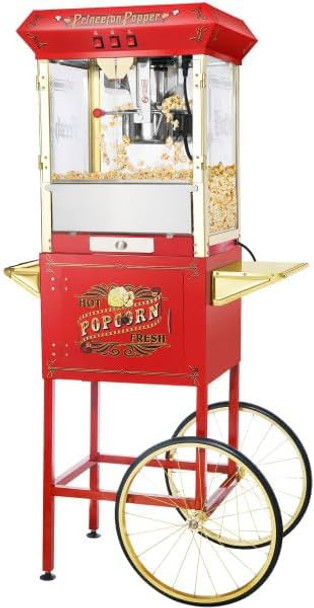 Princeton Popcorn Machine With Cart - 8Oz Popper With Stainless-Steel Kettle Warming Light And Accessories By Great Northern Popcorn (Red)