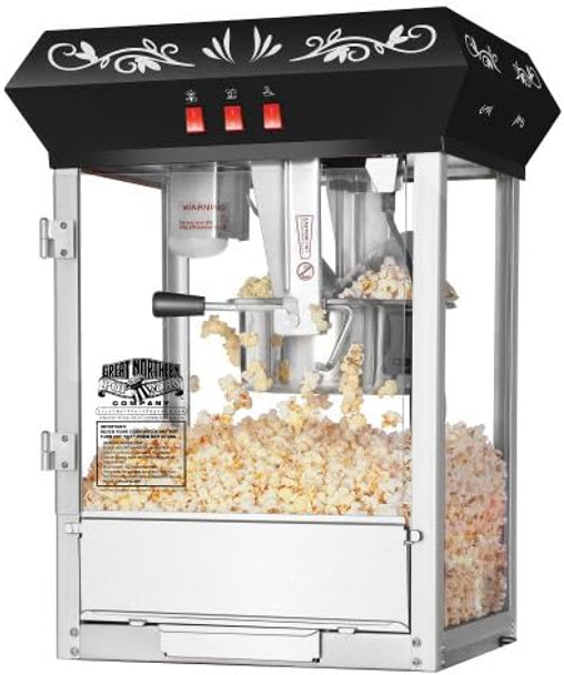 Foundation Popcorn Machine With Cart - 8Oz Popper With Stainless-Steel Kettle Warming Light And Accessories By Great Northern Popcorn (Black)
