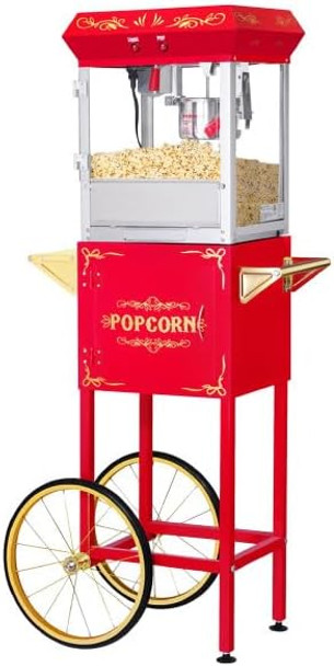 Popcorn Machine With Cart – 6Oz Popper With Stainless-Steel Kettle Heated Warming Deck And Old Maids Drawer By Great Northern Popcorn Company (Red)
