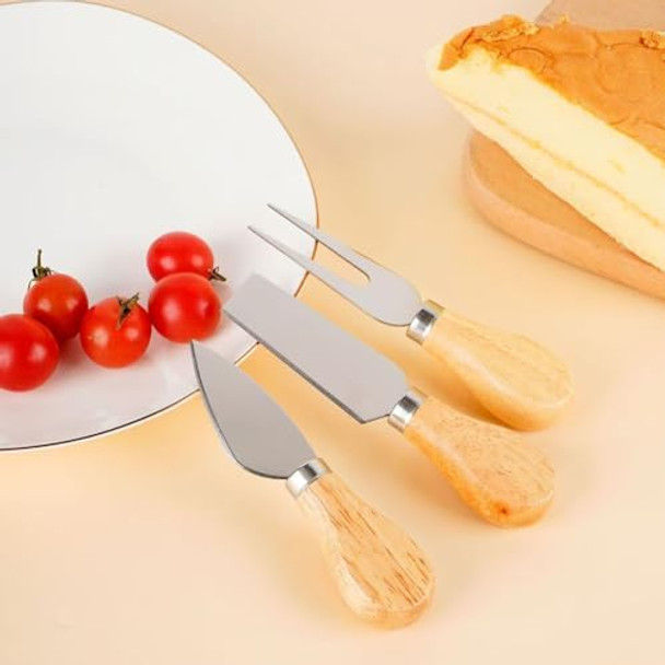 Gshllo 4 Pcs Stainless Steel Cheese Knives Set Small Metal Cheese Slicer Wood Handle Cheese Butter Cutter Cheese Cake Shovel Birthday Party Cheese Fork For Dessert Picnics