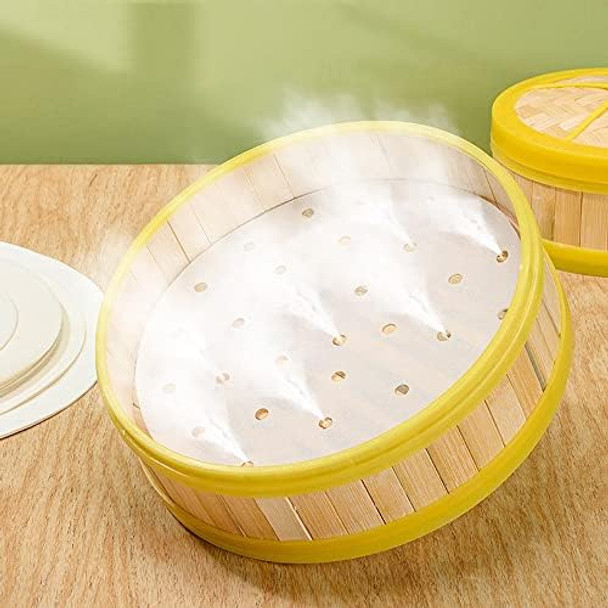 10 Inches Bamboo Steamer Liner 50 Pcs Round Air Fryer Parchment Paper With Holes For Air Fryer White Non-Stick Steamer Liners