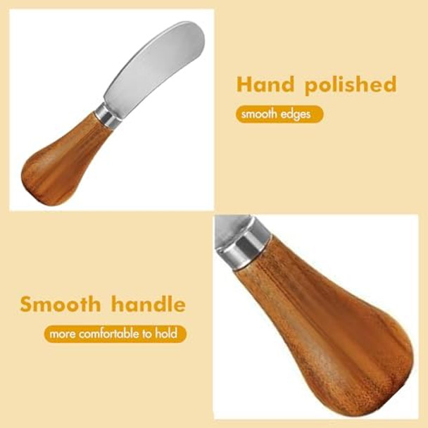 Houkiper Butter Spreader Knife 2 Pack Stainless Steel Cheese Spreader With Wooden Handle 12.5Cm For Kitchen Vegetables Fruits Picnic - Silver