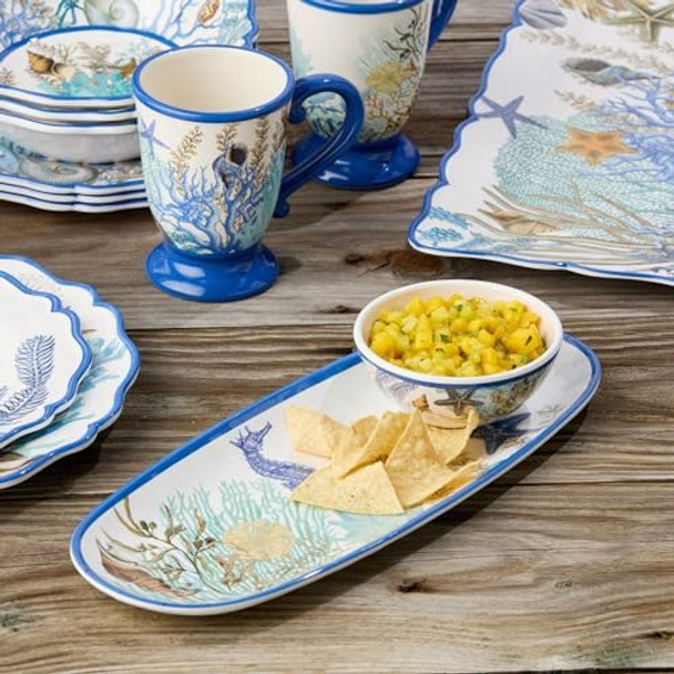 Wake At The Lake Cheese Plate & Oval Tray Set – Rustic Lake House Melamine Serveware With Dip Bowl & Cheese Knife For Charcuterie Appetizers & Dips – Shatterproof Perfect For Cabin Getaways