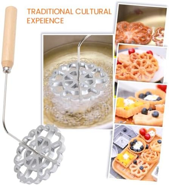Bunuelos Mold Aluminum Alloy Bunuelos Mold With Wooden Handle Detachable Rosette Iron Molds Set Waffle Molds Lotus Flower Bunuelos Cookie Press Mold For Kitchen Baking Cooking
