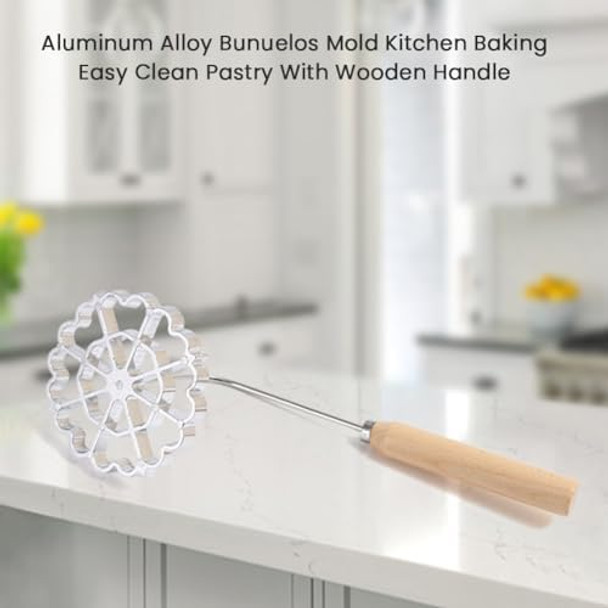 Bunuelos Mold Aluminum Alloy Bunuelos Mold With Wooden Handle Detachable Rosette Iron Molds Set Waffle Molds Lotus Flower Bunuelos Cookie Press Mold For Kitchen Baking Cooking