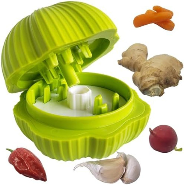 The Garlic Chop - Grinder Press Chopper Mincer - Lime Green With Patented White Push Button Rising Plate