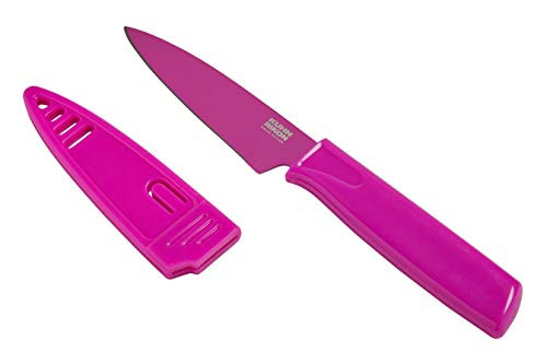 Kuhn Rikon Colori Non-Stick Straight Paring Knife With Safety Sheath 4 Inch/10.16 Cm Blade Fuchsia