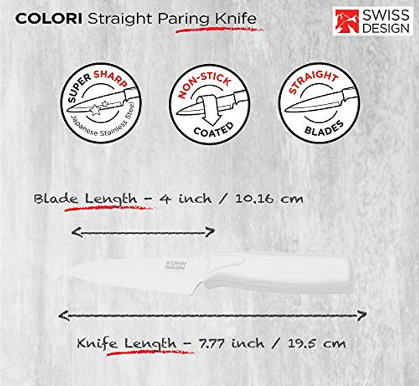 Kuhn Rikon Colori Non-Stick Straight Paring Knife With Safety Sheath 4 Inch/10.16 Cm Blade White