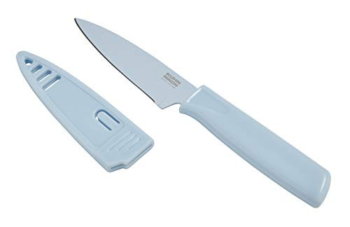 Kuhn Rikon Colori Non-Stick Straight Paring Knife With Safety Sheath 4 Inch/10.16 Cm Blade Light Blue
