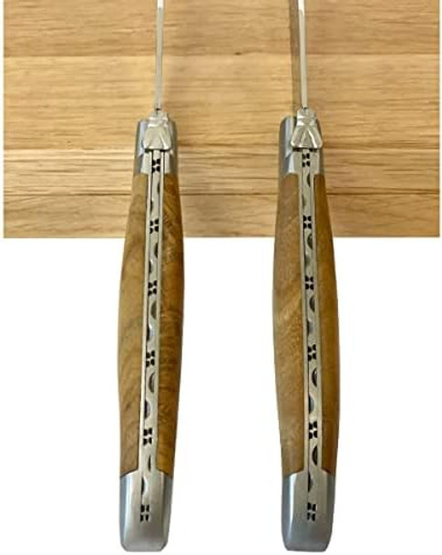 Laguiole En Aubrac 2-Piece Stainless Steel Cheese Knife Set With Fork & Cheese Knife Polished Bolsters Morado Rosewood Handle