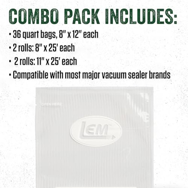 Lem Products Maxvac Combo Pack Of Vacuum Sealer Bags And Rolls Compatible With Major Vacuum Sealer Brands